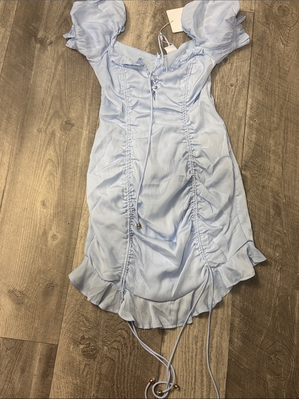 Selfie Leslie Light Blue Ruched Ruffle Sundress